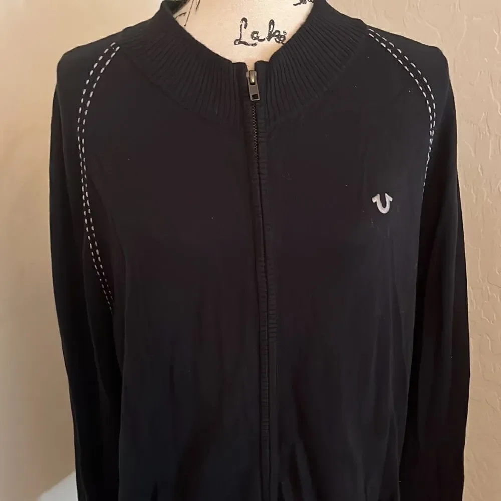 True Religion Black Zip Up Closure Sweater Casual Contemporary Active
